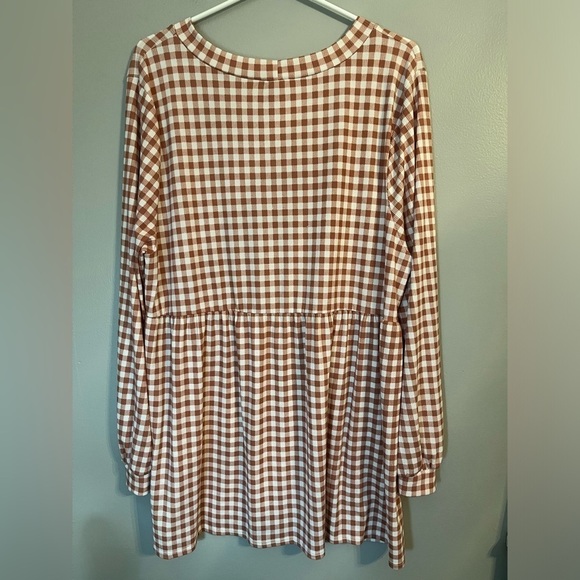 Chicsoul Rust Colored Gingham Print Long Sleeve Dress Size 2X - Picture 2 of 9